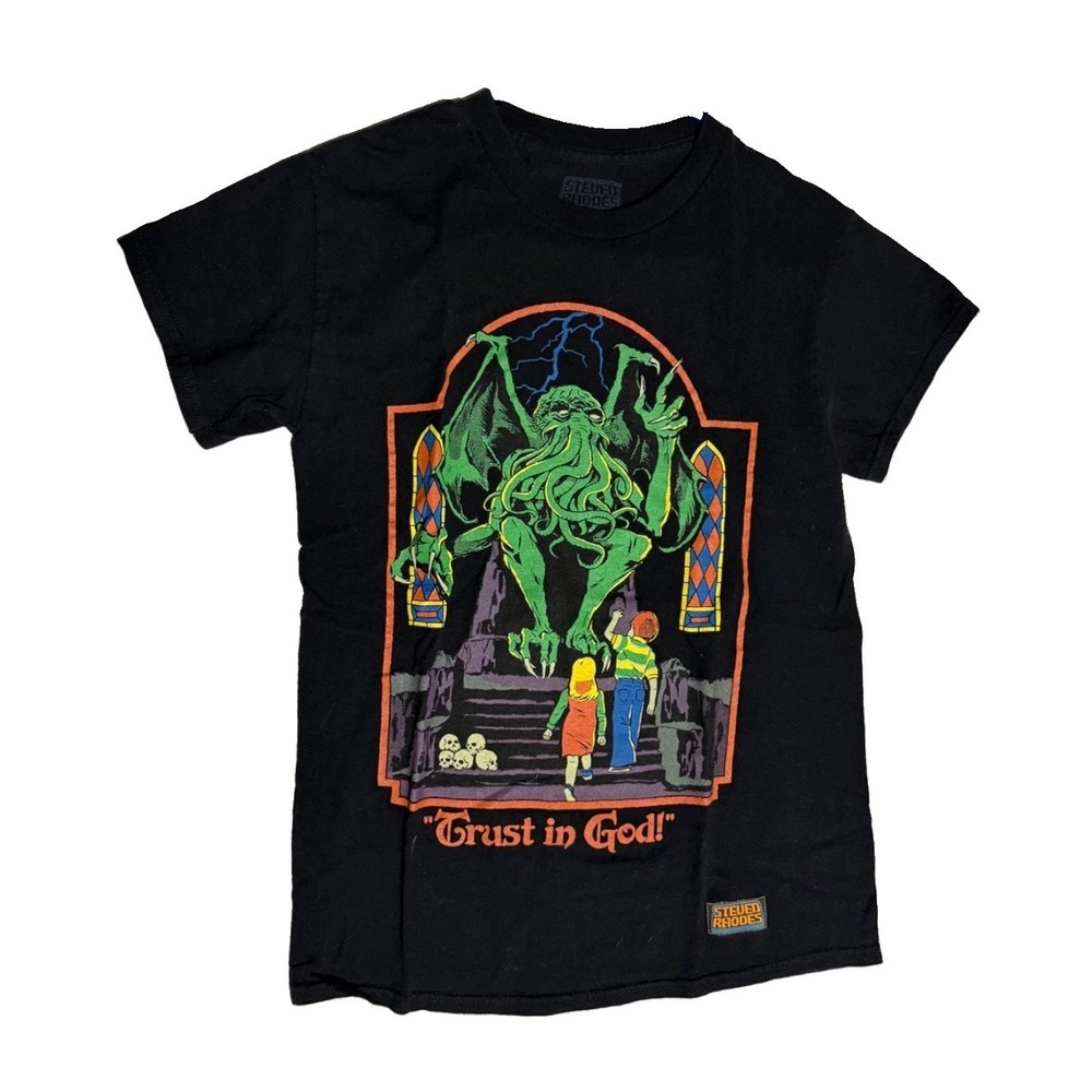 Steven Rhodes Cthulhu Trust in God T-Shirt Men's S Black Horror